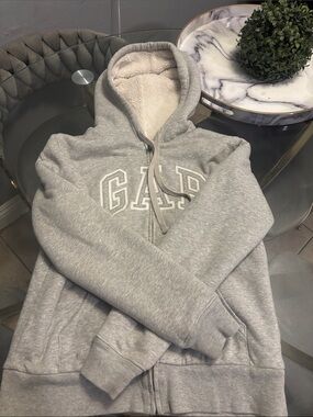 GAP Light Gray Sherpa-Lined Full Zip Hoodie